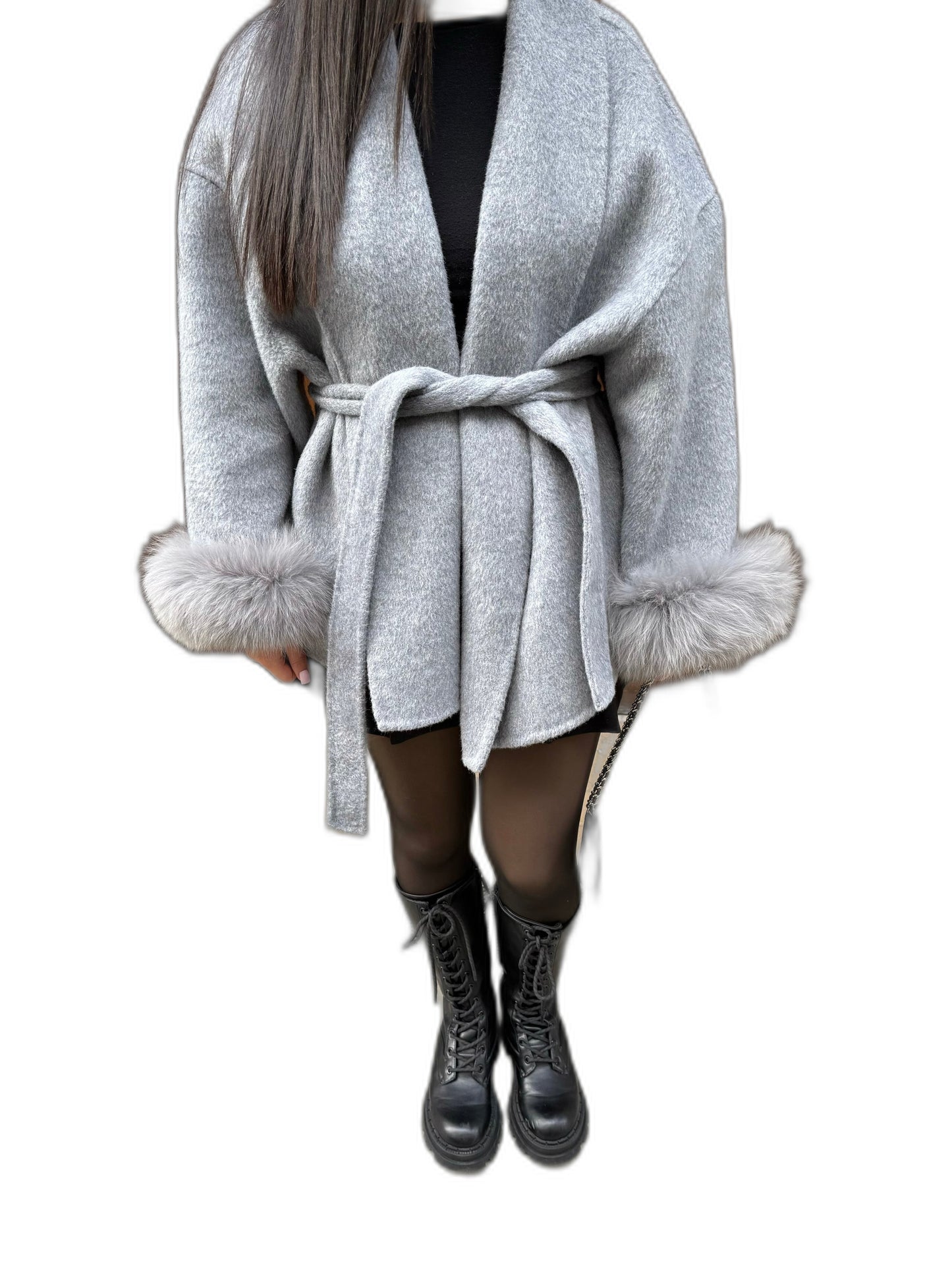 Effortless Beige Knit Coat for Women with Long Sleeve Oversized Fur Lined Casual Style