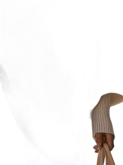Effortless Beige Knit Sweater for Women with Crew Neck Long Sleeve Flowing Oversized Casual Style