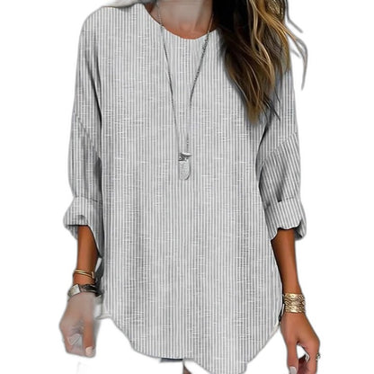 Effortless Beige Knit Tunic for Women with Crew Neck Long Sleeve Oversized Casual Style