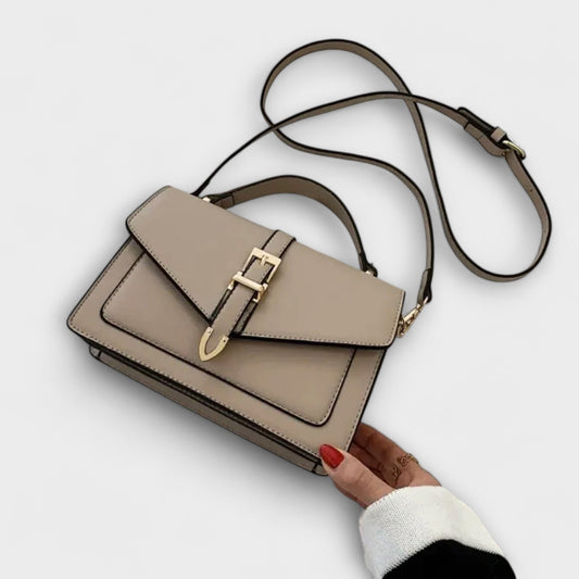 Effortless Beige Leather Crossbody Bag for Women with Buckle Shoulder Casual Style