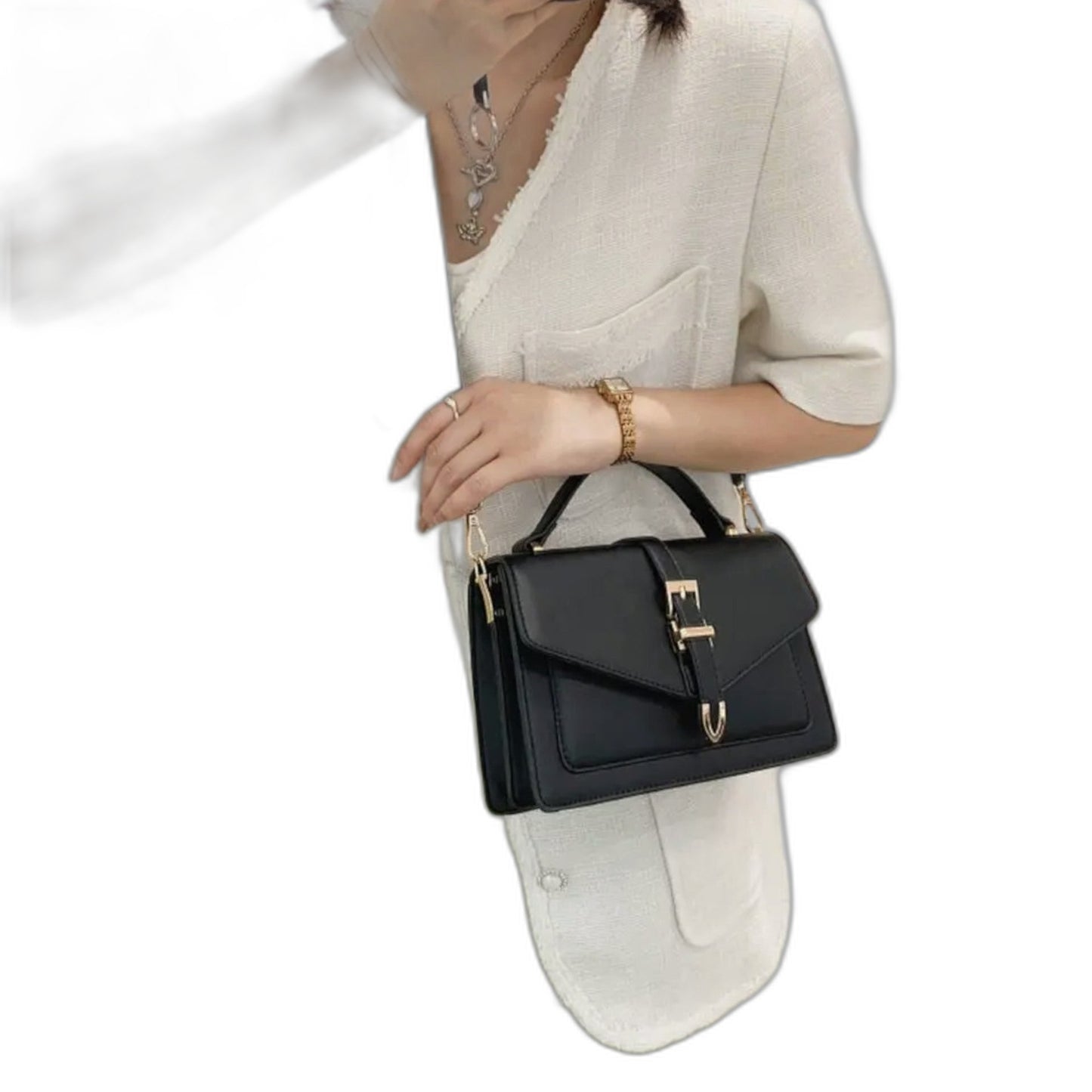 Effortless Beige Leather Crossbody Bag for Women with Buckle Shoulder Casual Style