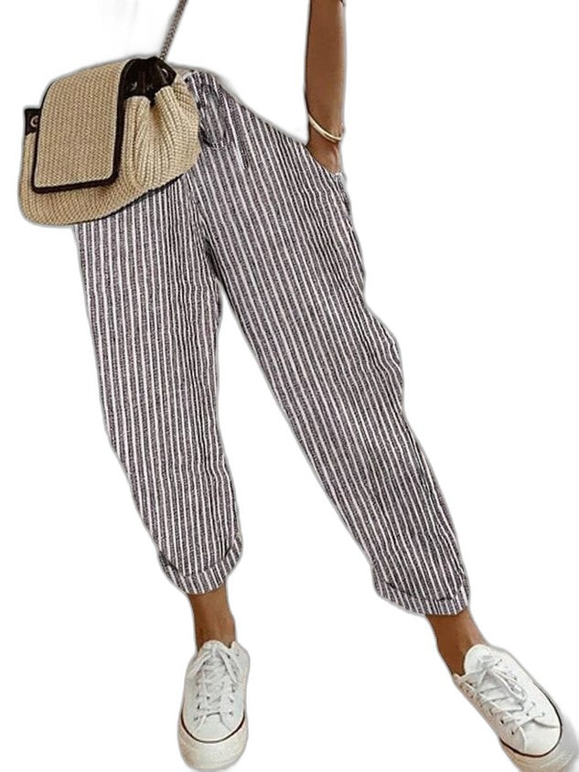 Effortless Beige Linen Pants for Women with High Waisted Cropped Pockets Casual Style