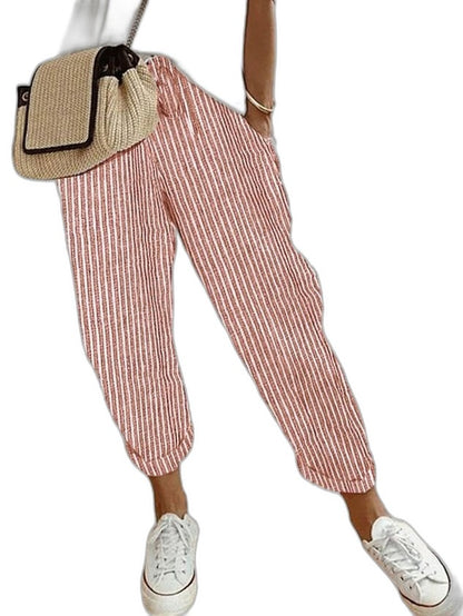 Effortless Beige Linen Pants for Women with High Waisted Cropped Pockets Casual Style