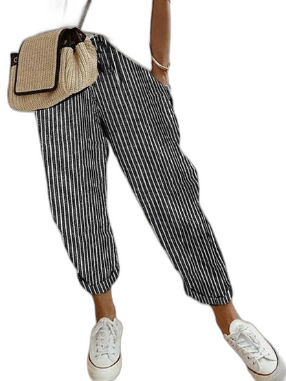 Effortless Beige Linen Pants for Women with High Waisted Cropped Pockets Casual Style