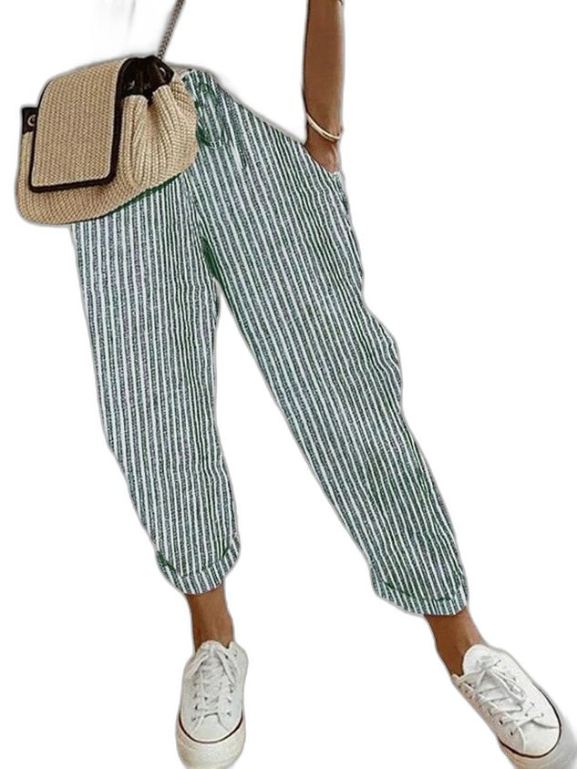 Effortless Beige Linen Pants for Women with High Waisted Cropped Pockets Casual Style