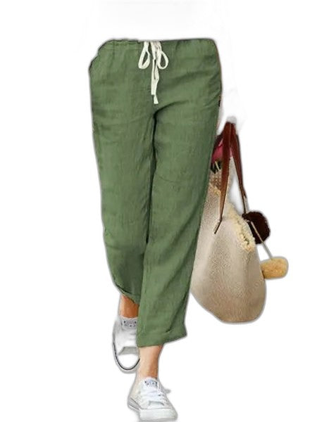 Effortless Beige Linen Pants for Women with High Waisted Pockets Casual Style