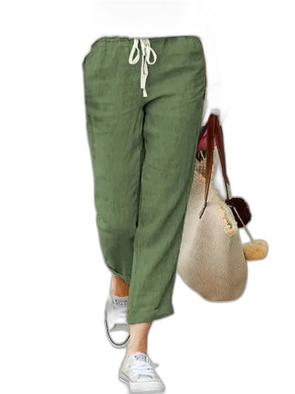 Effortless Beige Linen Pants for Women with High Waisted Pockets Casual Style