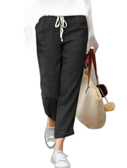 Effortless Beige Linen Pants for Women with High Waisted Pockets Casual Style
