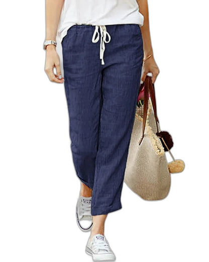 Effortless Beige Linen Pants for Women with High Waisted Pockets Casual Style