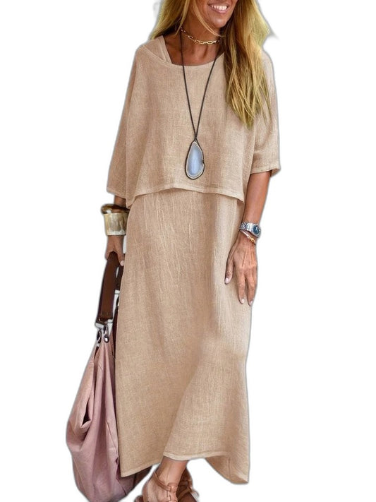 Effortless Beige Linen Two Piece Set for Women with Flowing Casual Style