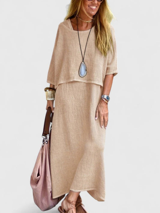 Effortless Beige Linen Two Piece Set for Women with Flowing Casual Style
