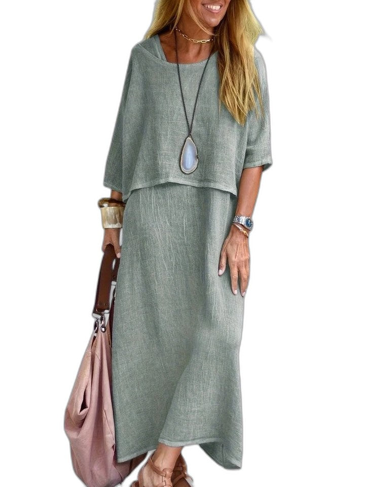 Effortless Beige Linen Two Piece Set for Women with Flowing Casual Style