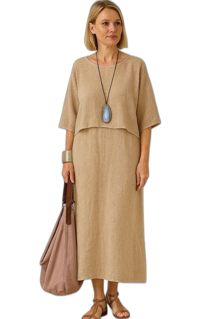 Effortless Beige Linen Two Piece Set for Women with Flowing Casual Style