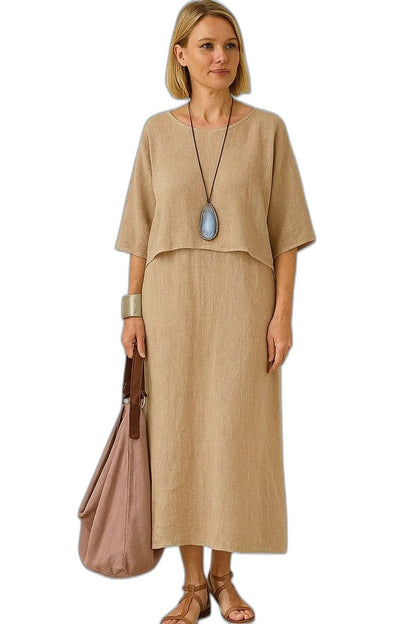 Effortless Beige Linen Two Piece Set for Women with Flowing Casual Style