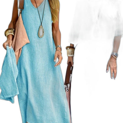 Effortless Beige Linen Two Piece Set for Women with Flowing Casual Style
