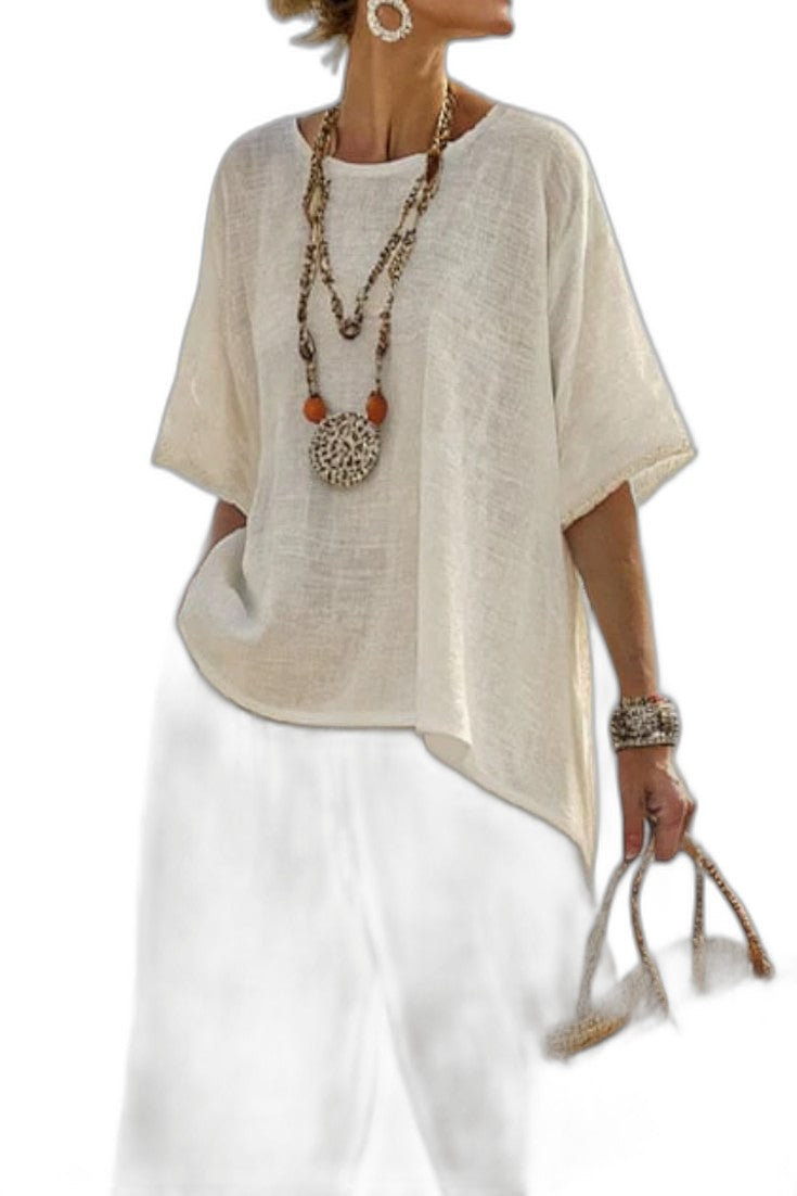 Effortless Beige Linen Two Piece Set for Women with Oversized Casual Style