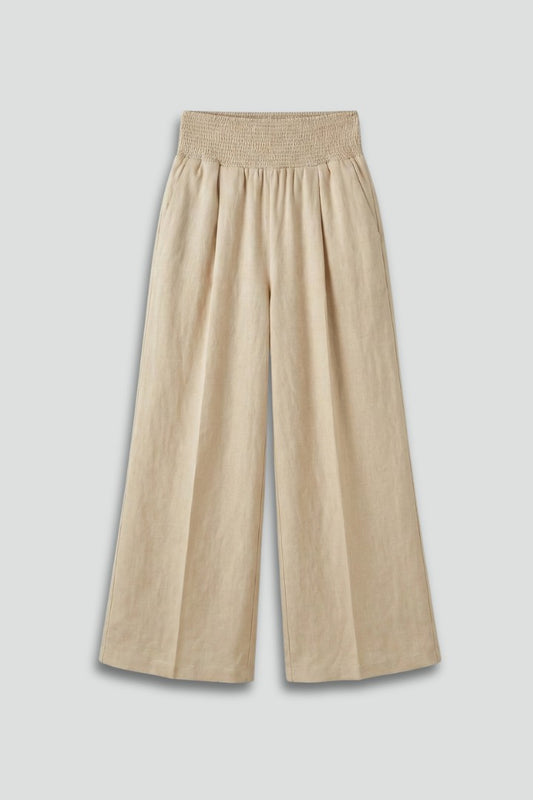 Effortless Beige Linen Wide Leg Pants for Women with High Waisted Cropped Palazzo Casual Style