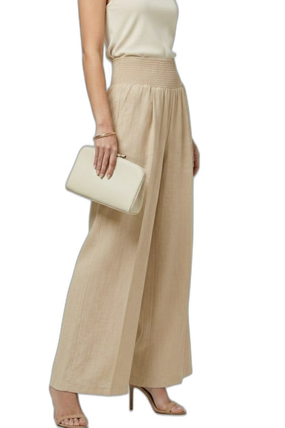 Effortless Beige Linen Wide Leg Pants for Women with High Waisted Cropped Palazzo Casual Style