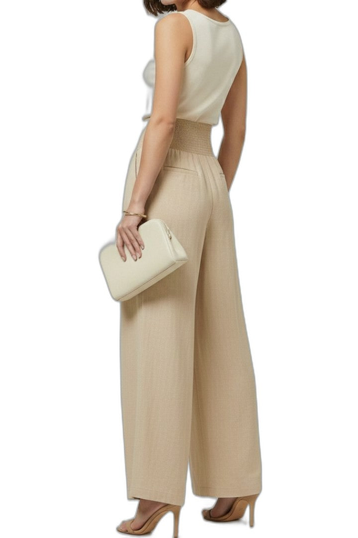 Effortless Beige Linen Wide Leg Pants for Women with High Waisted Cropped Palazzo Casual Style
