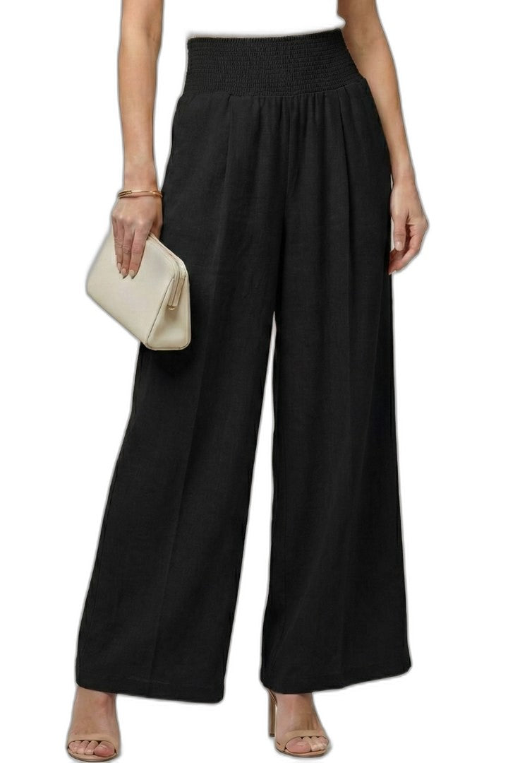 Effortless Beige Linen Wide Leg Pants for Women with High Waisted Cropped Palazzo Casual Style