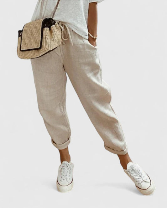 Effortless Beige Pants for Women with High Waisted Cropped Casual Style