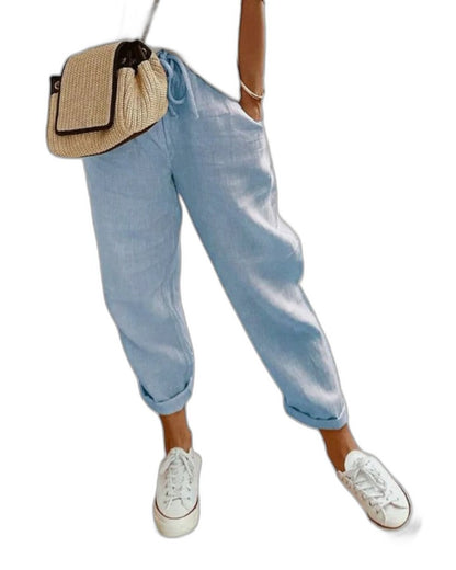 Effortless Beige Pants for Women with High Waisted Cropped Casual Style