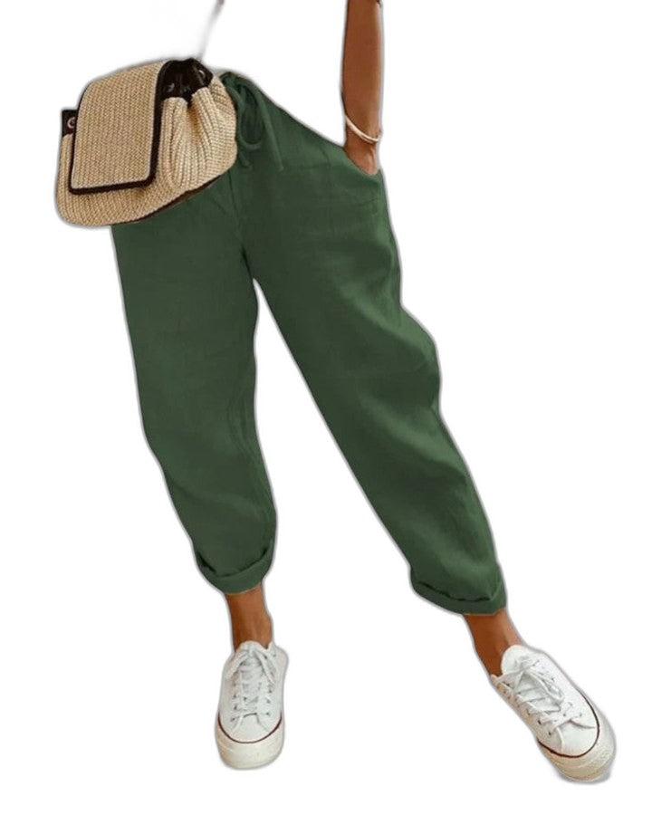 Effortless Beige Pants for Women with High Waisted Cropped Casual Style