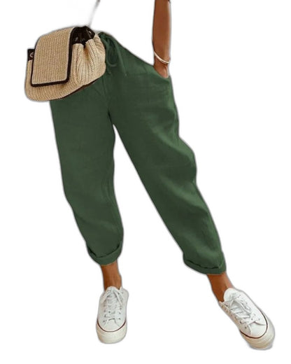 Effortless Beige Pants for Women with High Waisted Cropped Casual Style