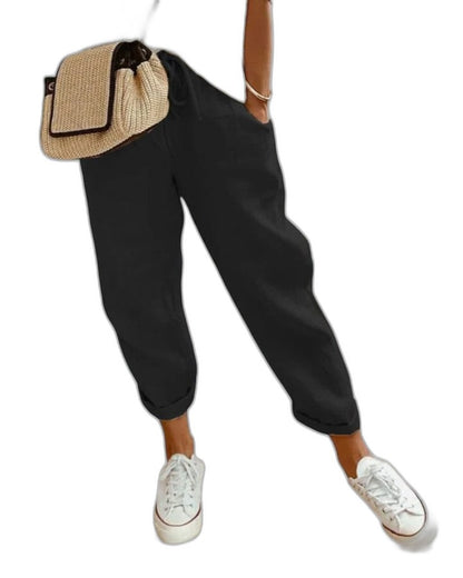 Effortless Beige Pants for Women with High Waisted Cropped Casual Style