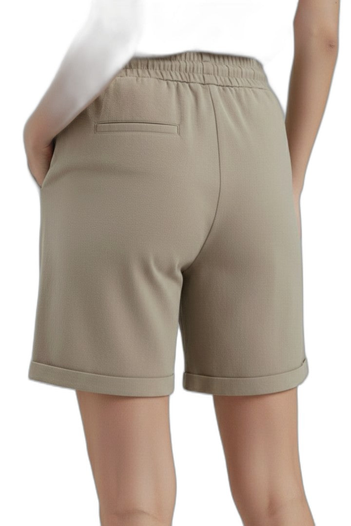 Effortless Beige Shorts for Women with High Waisted Drawstring Pockets Casual Style