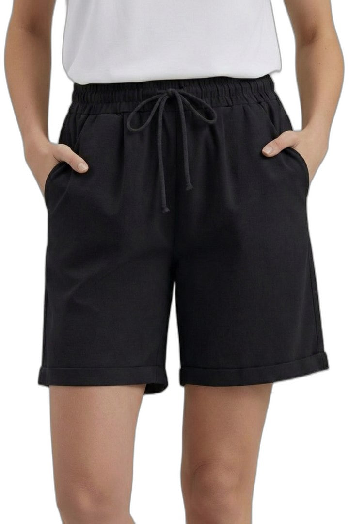 Effortless Beige Shorts for Women with High Waisted Drawstring Pockets Casual Style