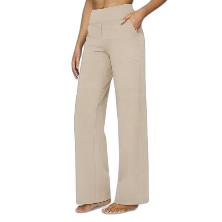 Effortless Beige Wide Leg Pants for Women with High Waisted Casual Style