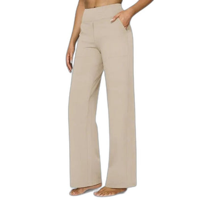Effortless Beige Wide Leg Pants for Women with High Waisted Casual Style