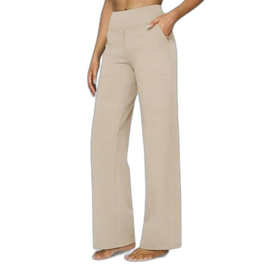 Effortless Beige Wide Leg Pants for Women with High Waisted Casual Style