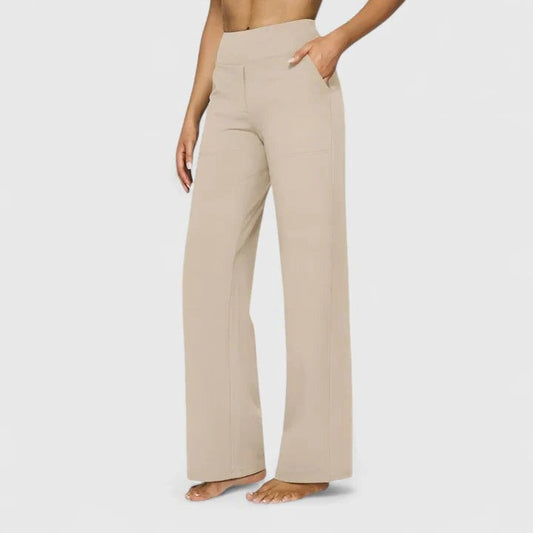 Effortless Beige Wide Leg Pants for Women with High Waisted Casual Style