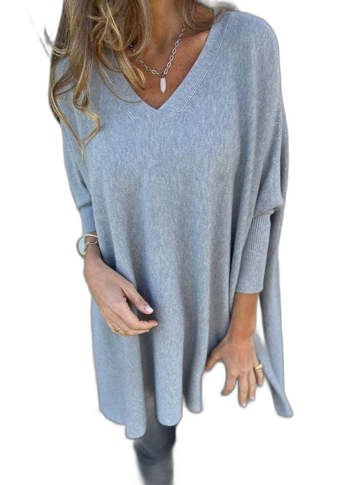 Effortless Black Blouse for Women with V Neck Long Sleeve Flowing Oversized Casual Style