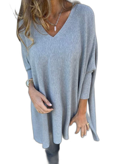 Effortless Black Blouse for Women with V Neck Long Sleeve Flowing Oversized Casual Style