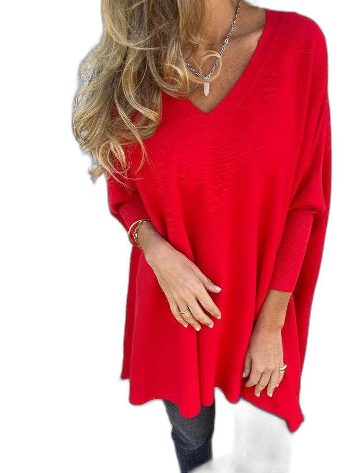 Effortless Black Blouse for Women with V Neck Long Sleeve Flowing Oversized Casual Style