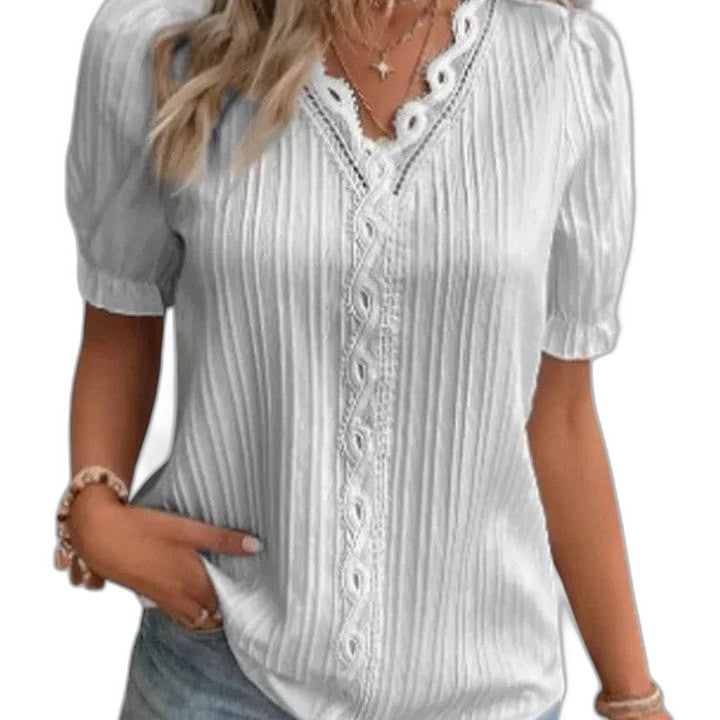 Effortless Black Blouse for Women with V Neck Short Sleeve Button Front Casual Style