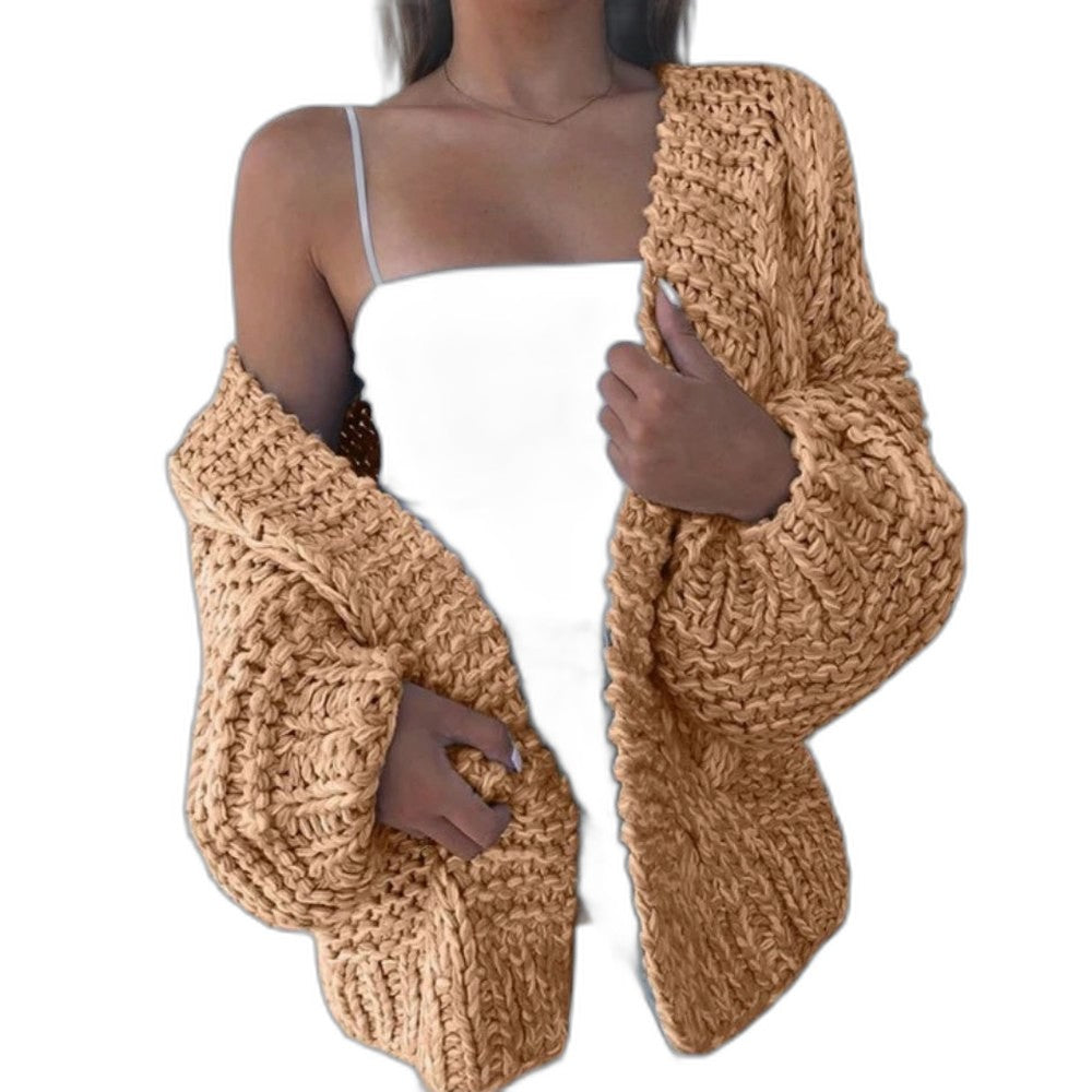 Effortless Black Cable Knit Cardigan Sweater for Women with Long Sleeve Oversized Casual Style
