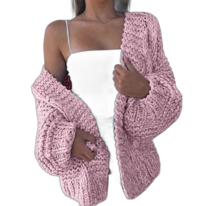 Effortless Black Cable Knit Cardigan Sweater for Women with Long Sleeve Oversized Casual Style