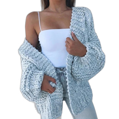 Effortless Black Cable Knit Cardigan Sweater for Women with Long Sleeve Oversized Casual Style