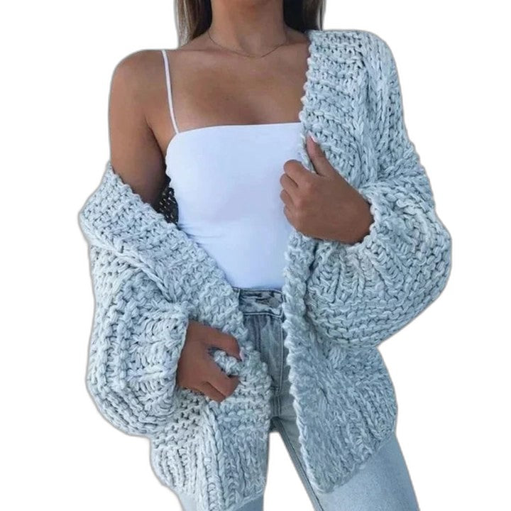 Effortless Black Cable Knit Cardigan Sweater for Women with Long Sleeve Oversized Casual Style