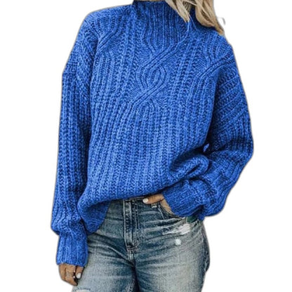 Effortless Black Cable Knit Sweater for Women with Turtleneck Long Sleeve Oversized Casual Style