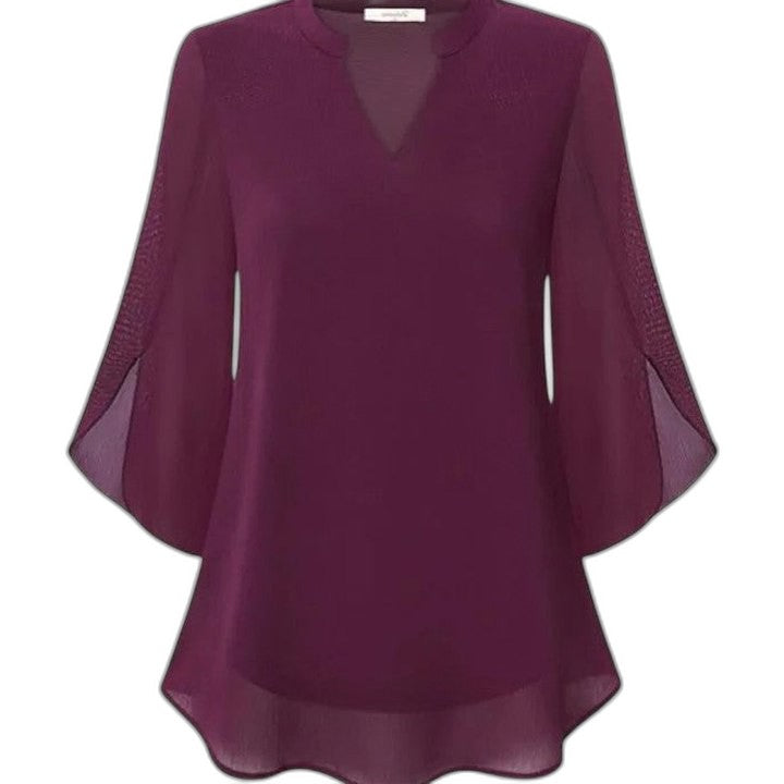 Effortless Black Chiffon Blouse for Women with V Neck Bell Sleeve Flowing Casual Style