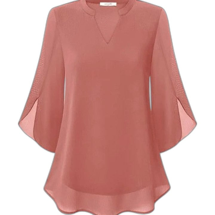 Effortless Black Chiffon Blouse for Women with V Neck Bell Sleeve Flowing Casual Style