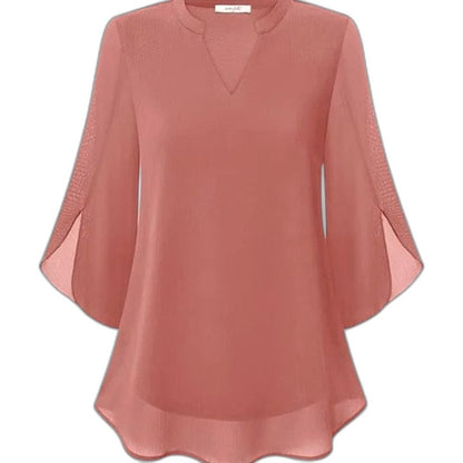 Effortless Black Chiffon Blouse for Women with V Neck Bell Sleeve Flowing Casual Style