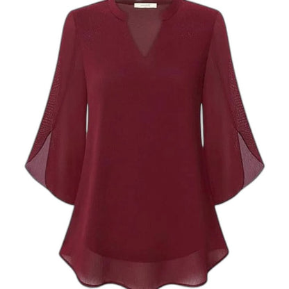 Effortless Black Chiffon Blouse for Women with V Neck Bell Sleeve Flowing Casual Style