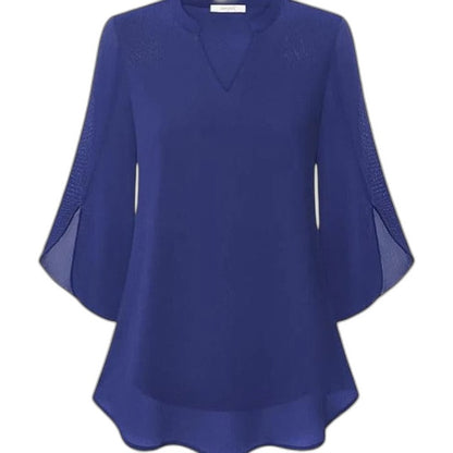 Effortless Black Chiffon Blouse for Women with V Neck Bell Sleeve Flowing Casual Style