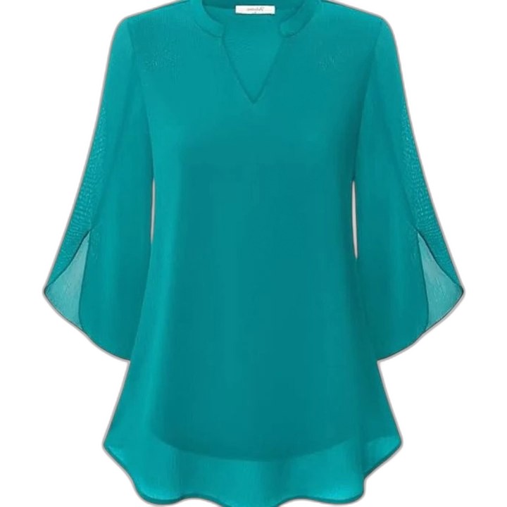 Effortless Black Chiffon Blouse for Women with V Neck Bell Sleeve Flowing Casual Style